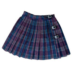 Vintage Plaid Pleated Mini Skirt Buckle Detail Tartan Academia Grunge size 7